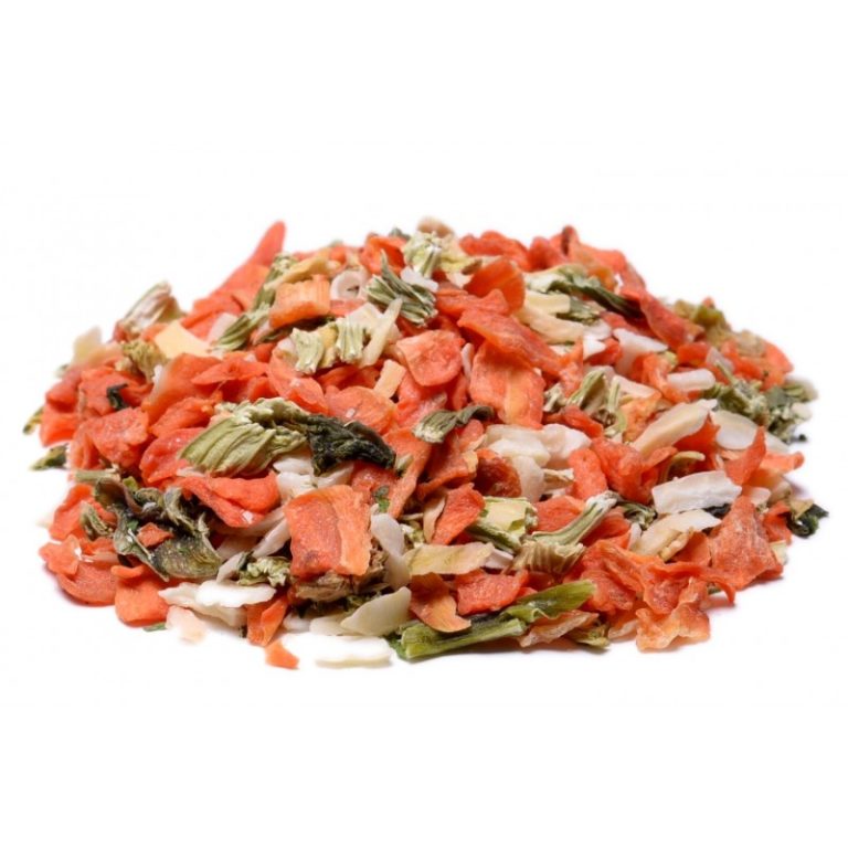 Basic Vegetable Starter Mix includes all natural Dried Carrot, Onion, Celery, Broccoli, and Parsley.