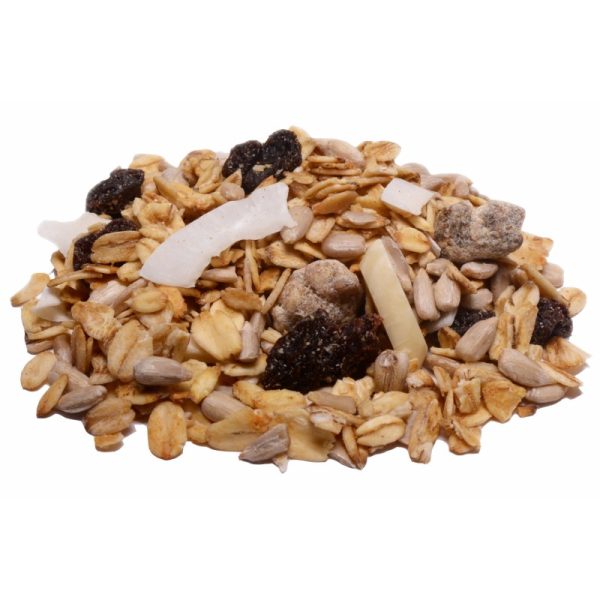 An All Natural Fruit and Nut Honey Granola Cereal. Includes Honey Granola, Raisins, Sunflower Seeds, Dates, Almonds, and Coconut.