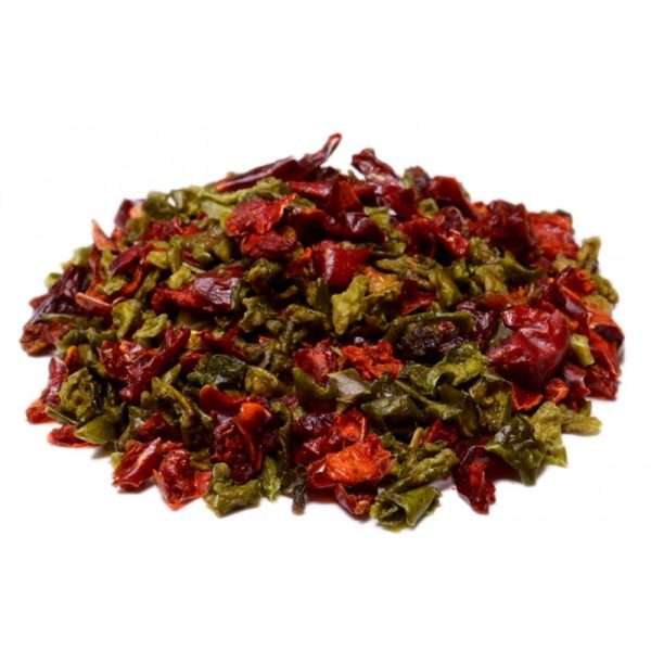 All natural dehydrated Diced Green and Red Bell Peppers.